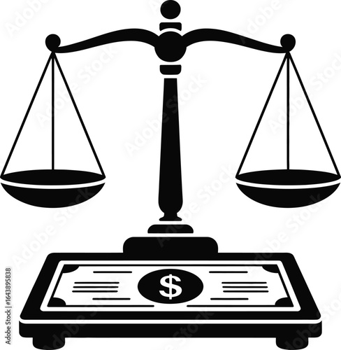 Black Silhouette of a Balance Scale with Dollar Bill scales of justice weighing