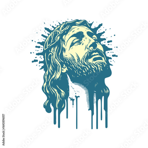 Illustrative representation of Jesus Christ with a crown of thorns, useful for religious themes, graphic design, or symbolic artwork.