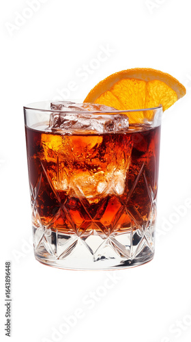 glass with negroni cocktail isolated on transparent background. Alcoholic drink, design element for restaurant or bar. Design element for menu.