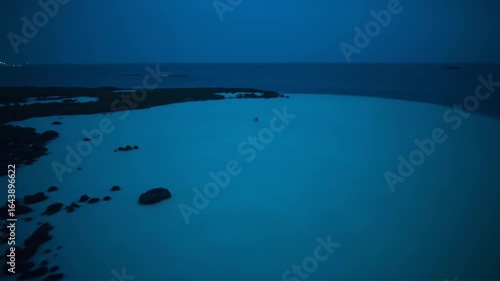 Icelandic Blue Lagoon Geothermal Spa Landscape in Dusk, Calming Waterscape