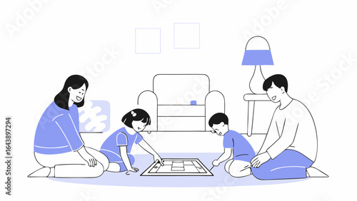 Family playing board game together at home illustration vector design happy lifestyle parent child fun activity