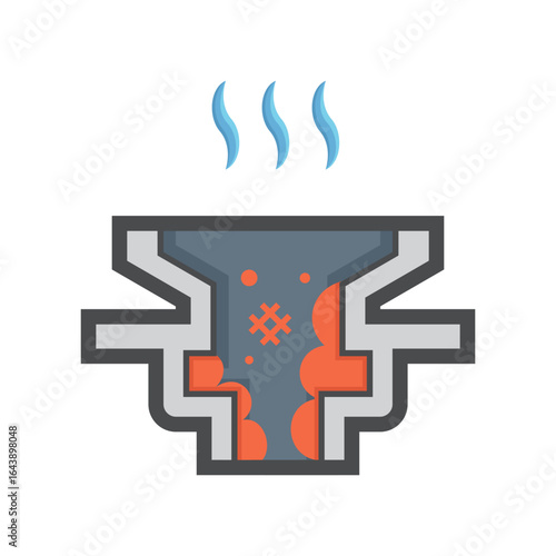 Dirty condition in floor drain vector icon. Debris and waste clog buildup causing blockage. Household drainage problems result in bad odors. Ideal for plumbing issue visuals, sanitation maintenance.