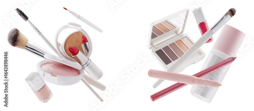 Makeup set Products floating isolated on White Background