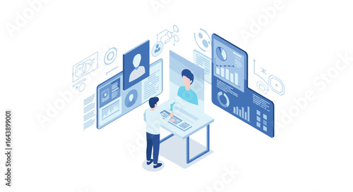 Interactive online communication in a modern isometric office setup
