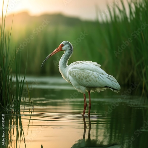 Wallpaper Mural White Ibis Standing in Wetland at Sunset Torontodigital.ca