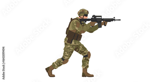 Modern soldier in action: camouflage gear and tactical equipment