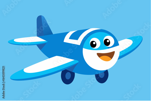 Cartoon airplane vector illustration set on white and blue backgrounds for travel and aviation design