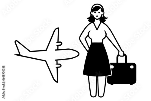 Stylish woman in pink with a shopping bag and suitcase, a perfect travel fashion illustration