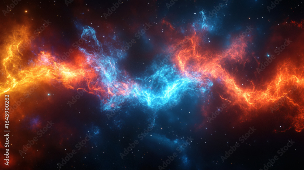 Obraz premium Vibrant celestial nebulae display with contrasting colors.