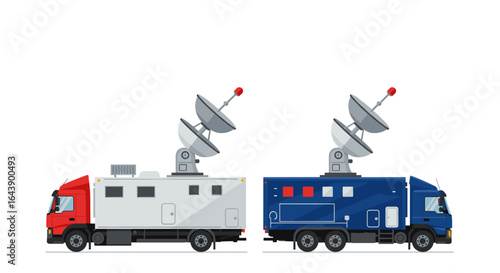Mobile satellite communication trucks with antennas for broadcasting