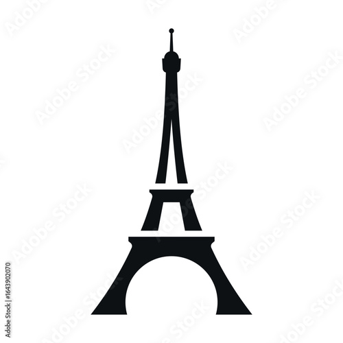 Simple black silhouette of the Eiffel Tower on a white background, emphasizing its iconic shape.