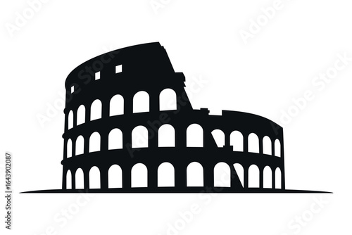Black silhouette of the iconic Roman Colosseum, emphasizing its historic arches and structure