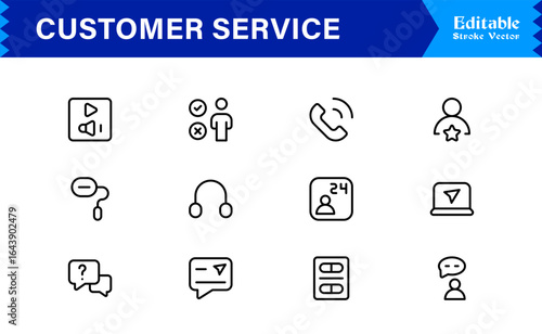 Customer Service Line Icon Set with Professional Minimal Design, Modern Support Symbols, Unique Help Desk and Communication Vector Icons, Clean and Elegant Collection