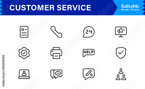 Customer Service Line Icon Set with Professional Minimal Design, Modern Support Symbols, Unique Help Desk and Communication Vector Icons, Clean and Elegant Collection