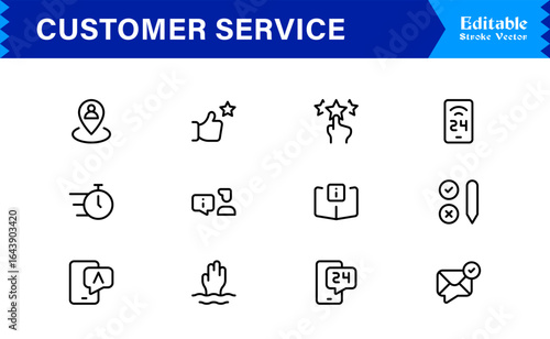Customer Service Line Icon Set with Professional Minimal Design, Modern Support Symbols, Unique Help Desk and Communication Vector Icons, Clean and Elegant Collection
