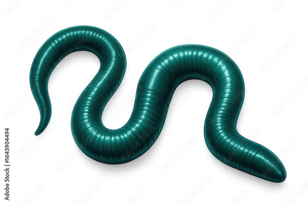 Fototapeta premium Green glossy worm creeping across transparent surface, representing composting and ecological processes