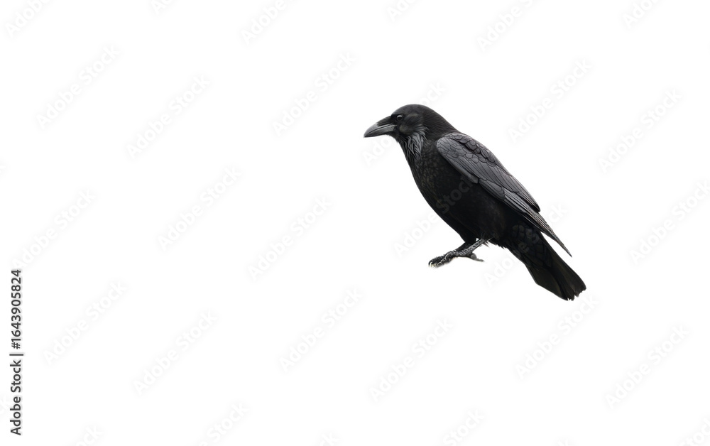 Fototapeta premium Black Crow Perched on transparent background, png