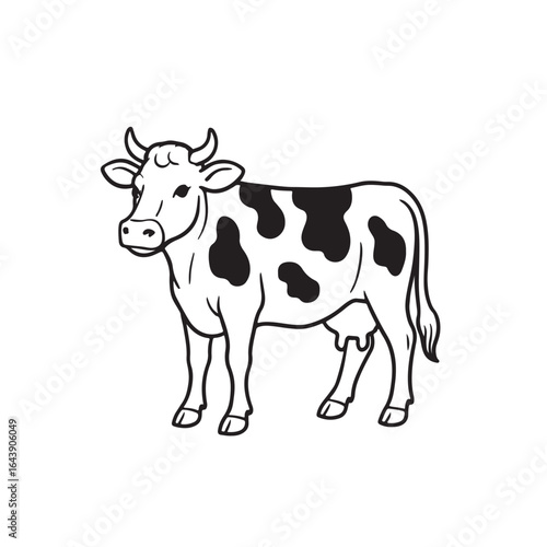 Black and white silhouette vector illustration of a cow