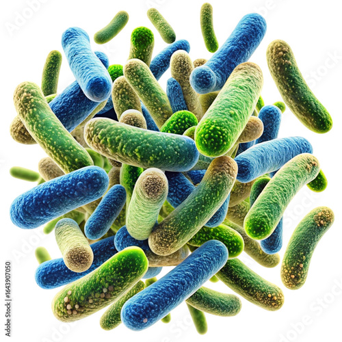 Colorful Scanning Electron Micrograph of Bacteria on a Black Background