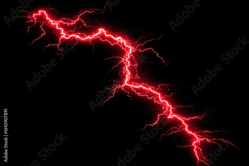 Striking red lightning bolt illuminating the dark sky, creating a dramatic atmosphere