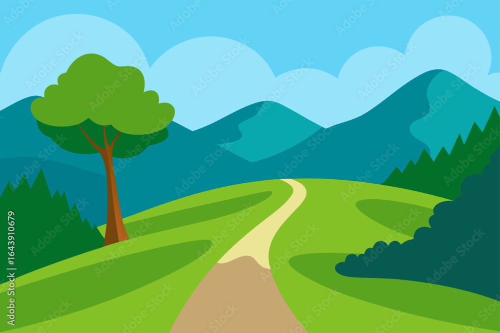 Obraz premium Idyllic Winding Dirt Path Through Meadow