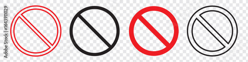 Red black warning icon. Prohibition sign. ban symbol. no sign.