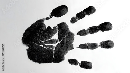 Ink handprint on a white background.