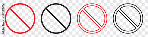 Red black warning icon. Prohibition sign. ban symbol. no sign.
