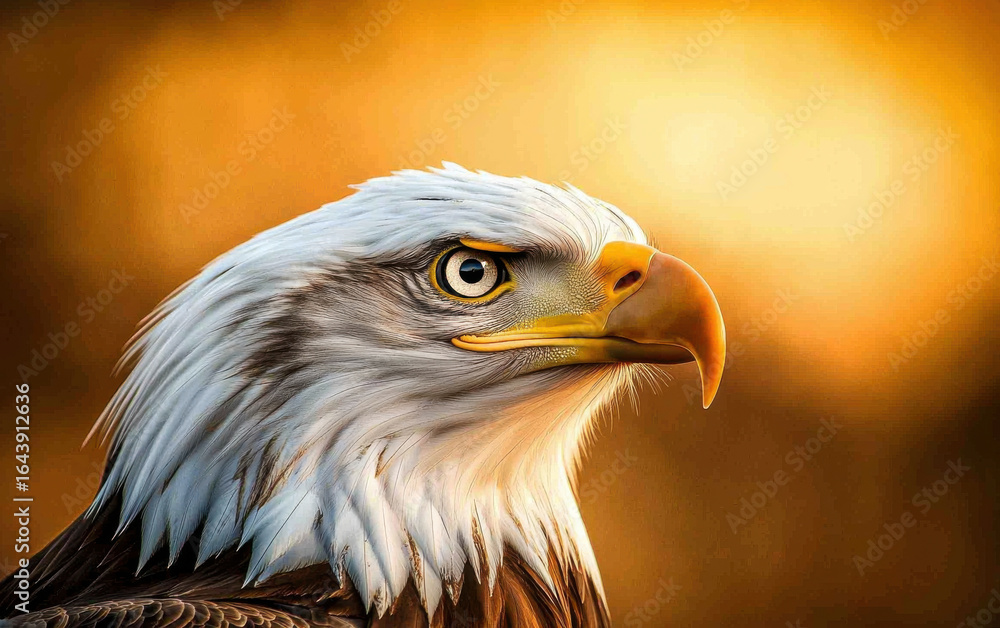 Fototapeta premium majestic bald eagle with piercing gaze against golden sunset