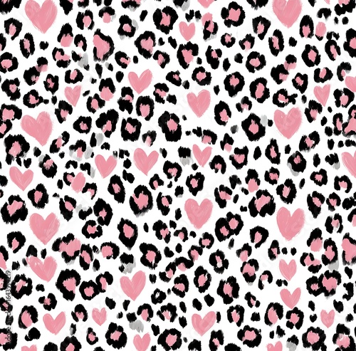 White background, pink leopard print with hearts pattern