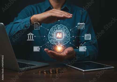 AI and Digital Transformation with a Businessman Using Artificial Intelligence Technology in Finance.