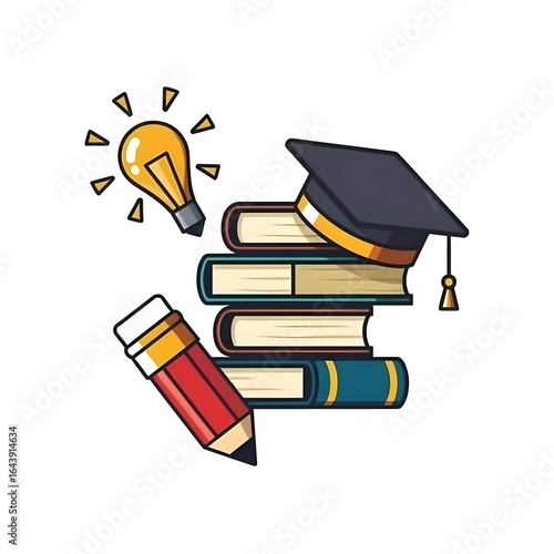 Education symbol with a graduation cap and books, illustrating the pursuit of knowledge and academic milestones