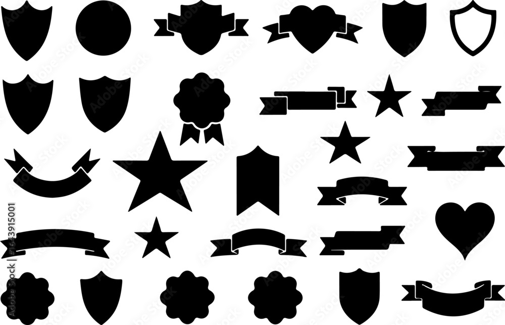 Fototapeta premium Badge, Ribbon & Award Shape Vector Set – Emblems & Labels Collection