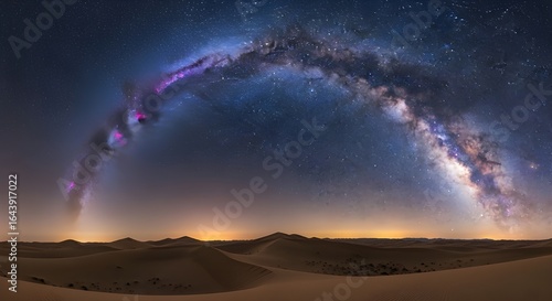  Night sky with Milky Way over vast desert landscape in starlit silence