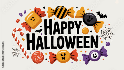 Happy halloween with spooky candies and bats