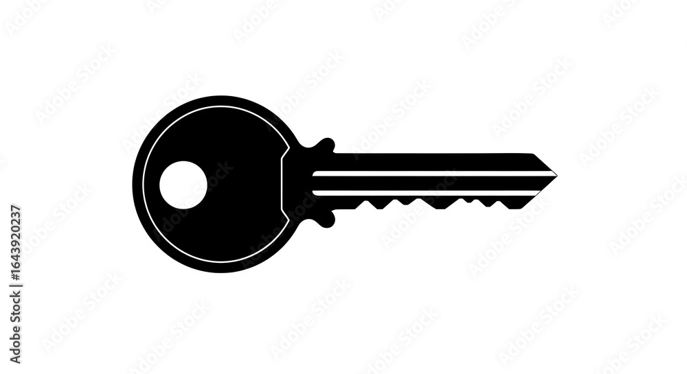 Black silhouette of a single metal key isolated on a white background isolated on white background Black silhouette of a single metal key isolated on a white background isolated on white background