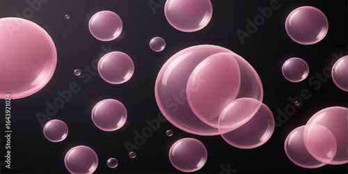 Pink blood cells in a vein under the microscope with 3 D bubbles and colourful design