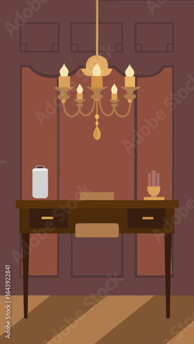 Luxury Workspace with Silk Wall Coverings and Crystal Accents