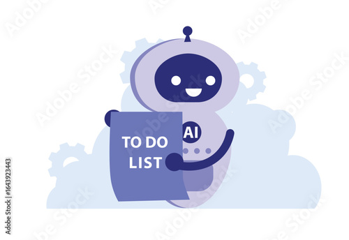 AI robot interacts with a clipboard displaying important tasks, embodying the essence of productivity and organization