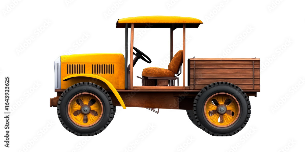 Fototapeta premium Vintage yellow truck with wooden bed and open cab