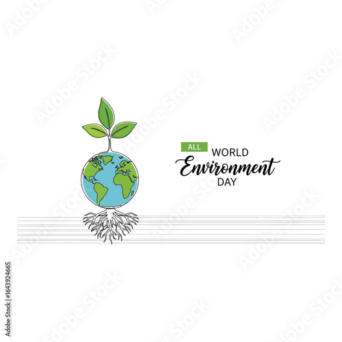 Vector art of world environment day with earth and leaf isolated on white background