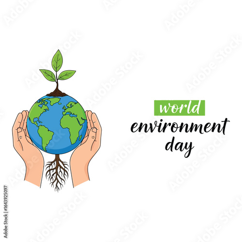 Vector art of world environment day concept with hands holding earth isolated on white background