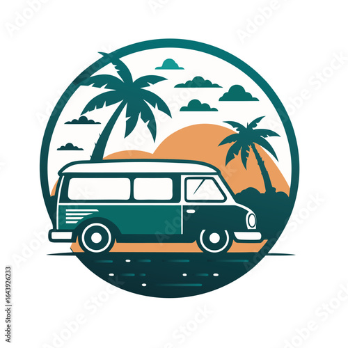 Wallpaper Mural Retro car on a tropical beach with palm trees and a beautiful sunset Torontodigital.ca