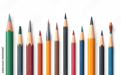 Collection of various pens, pencils, mechanical pencils, brushes and markers  isolated on a transparent background, PNG. High resolution. High quality