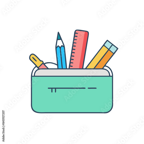 Pencil case filled with colorful school supplies and stationery