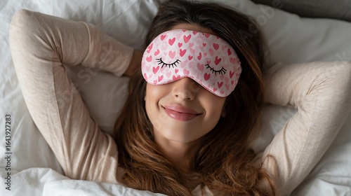 Woman Relaxing with Eye Mask in Bed