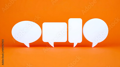 A Row of White Speech Bubbles on a Bright Orange Background Emphasizing Communication and Dialogue in a Clean Modern Design