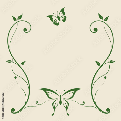 Elegant green butterfly and vine border design