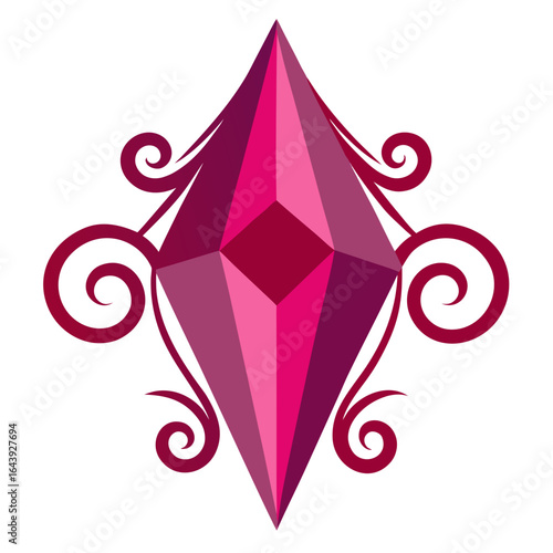 Ornate pink gemstone with swirling decorative elements