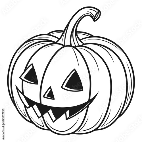 Outlined jack o lantern with a quirky smile and triangular eyes conveys minimalist charm